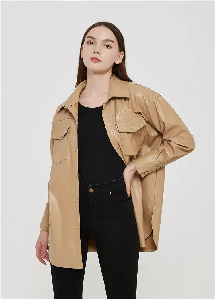 High waist lace-up PU coat