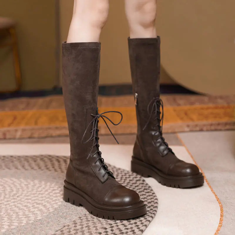 Knee-length Thick-soled Lace-up Knight Boots