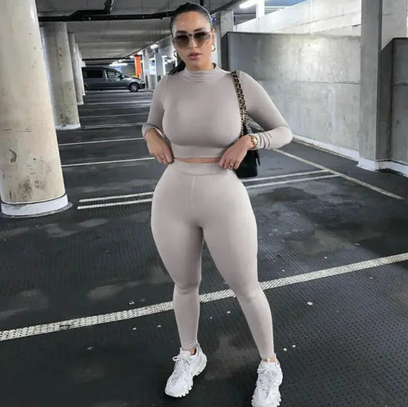 Two-Piece Solid Autumn Overalls Set